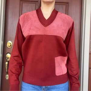 Vintage genuine leather patchwork sweater